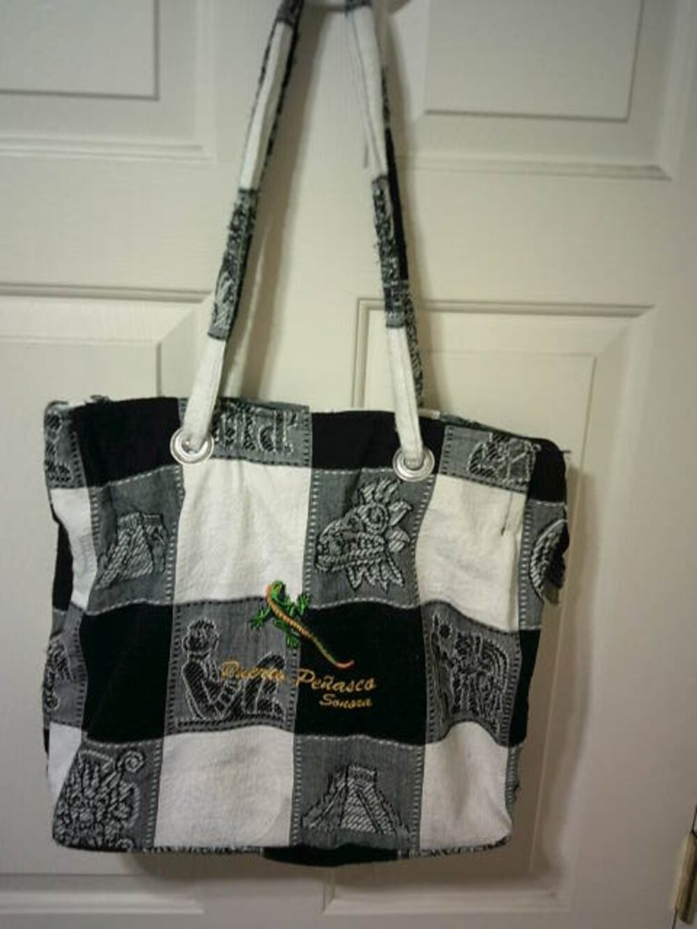NICE WOVEN NAUTICAL THEMED TOTE BEACH PUERTO PENASCO SONORA ZIPPER BAG PATCHWORK